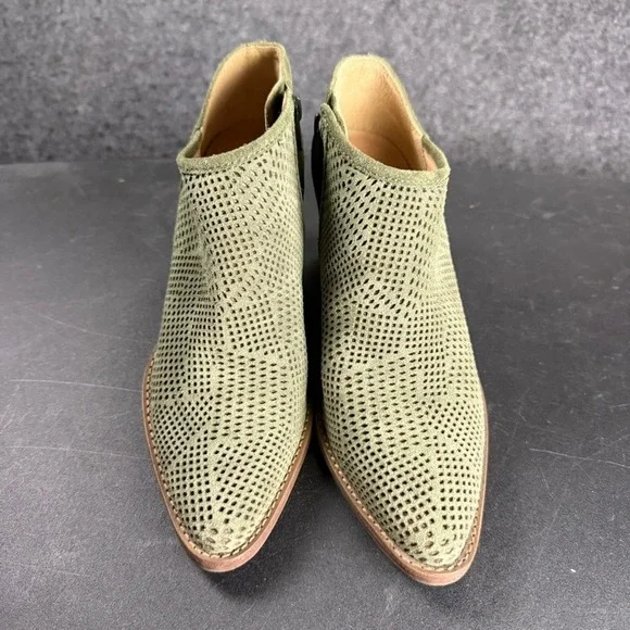 Lucky Brand LK-Zeshia Olive Green Suede Leather Perforated Ankle Booties Women's - Picture 2 of 10